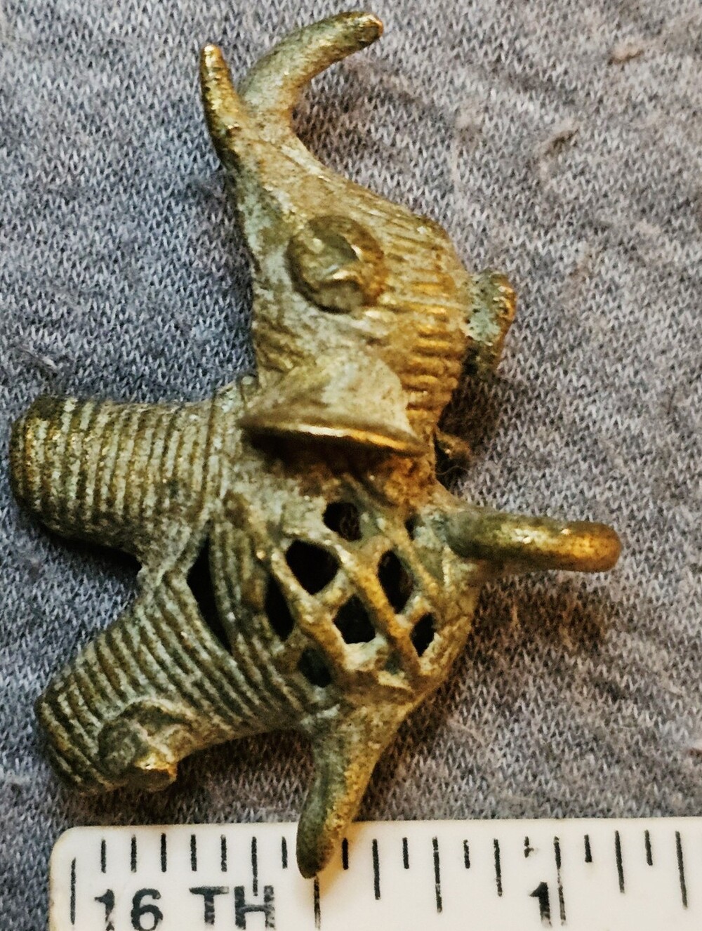 Vintage Indian Dhokra Brass Elephant Pendant Petit 1.4" Lost Wax Tribal Folk Art